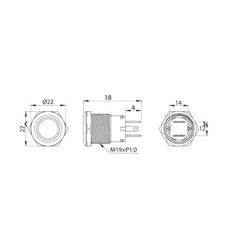 TREM bouton poussoir étanche inox Mom/ Off Rouge, 20A en 5-2