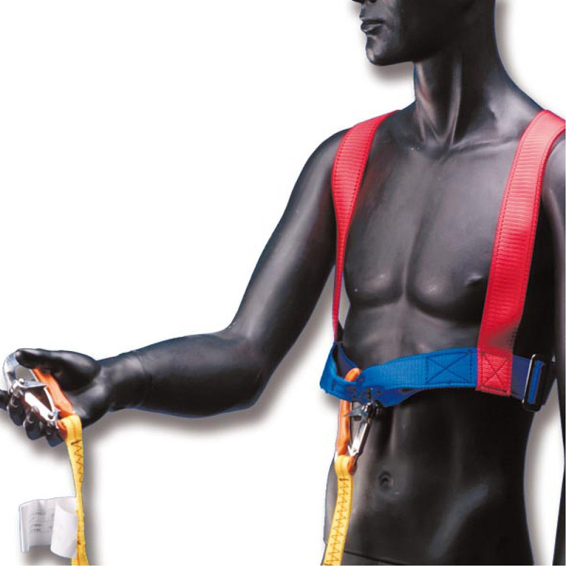 Harnais réglable avec longe 2 mousquetons - Torse de 80 à 130 cm - En blister