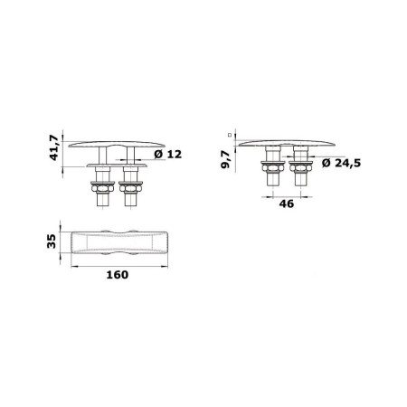 OSCULATI Taquet escamotable en inox 160mm