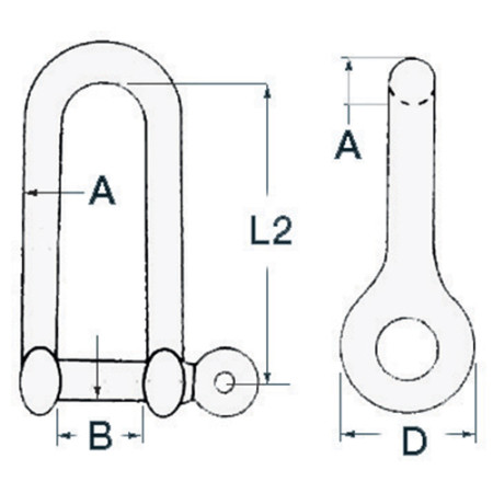 Manille longue inox - Ø 10 mm