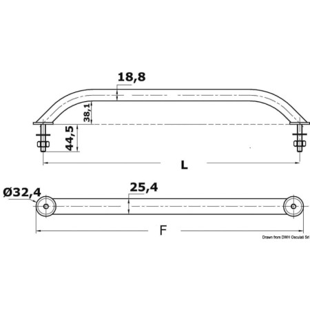 Main-courante inox sur tige filetée - 450 mm