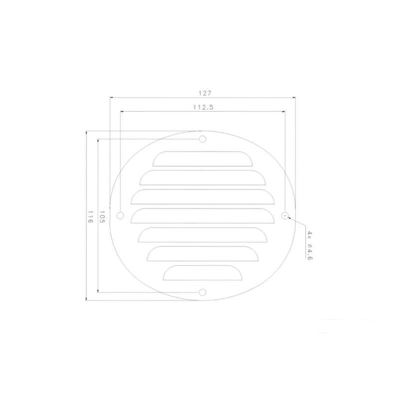 Grille d'aération ovale - inox poli - 116 x 128 mm