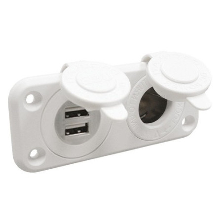 Prise allume-cigare + double prise USB - blanche