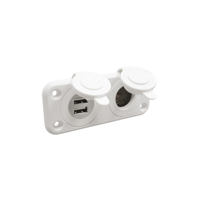 Prise allume-cigare + double prise USB - blanche