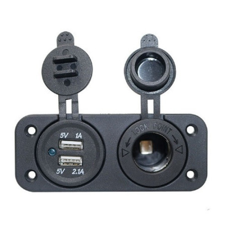 Prise allume-cigare + double prise USB - noire