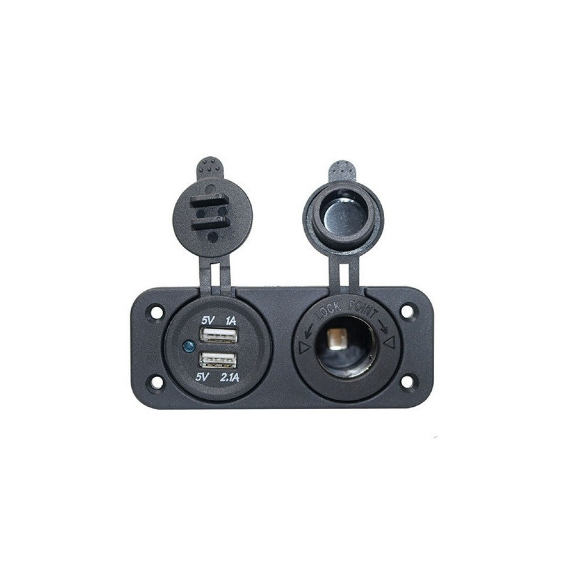 Prise allume-cigare + double prise USB - noire