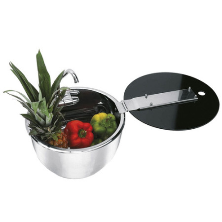 Evier inox rond avec couvercle en verre - 340x185 mm