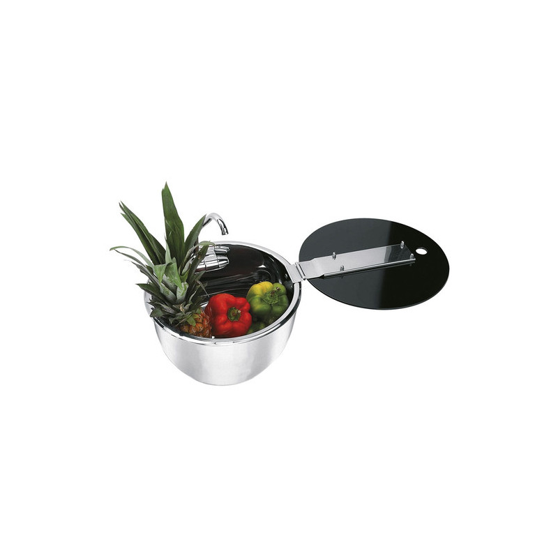 Evier inox rond avec couvercle en verre - 340x185 mm