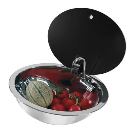 Evier inox ovale avec couvercle en verre - 460x340x160 mm