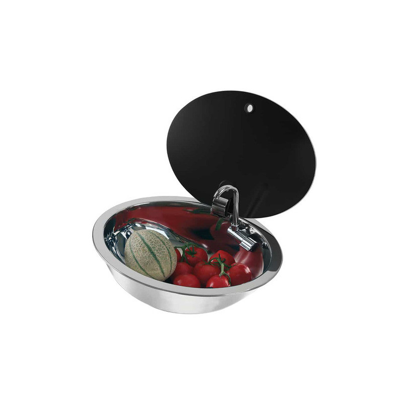 Evier inox ovale avec couvercle en verre - 460x340x160 mm