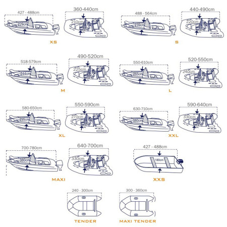 Bâche housse pour bateau - XXL - 6.30 à 7.10 x 3.80 M