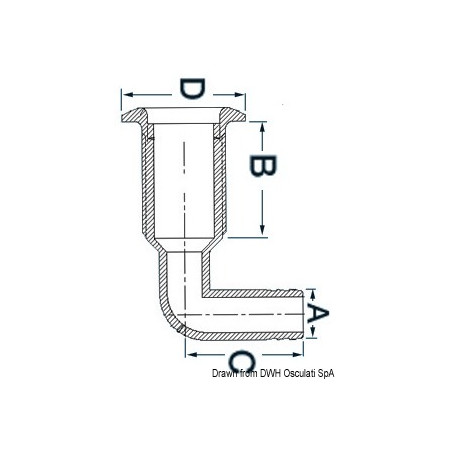 Passe-coque 90° nylon & inox - 1''1/2 - Ø 38 x 51 x 70 x 74  mm