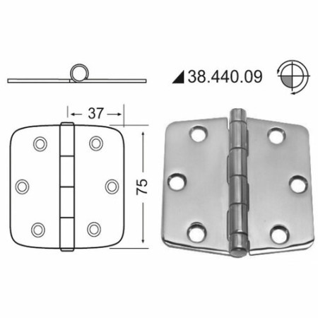 Charnière 2 mm n?ud saillant 74x75 mm -