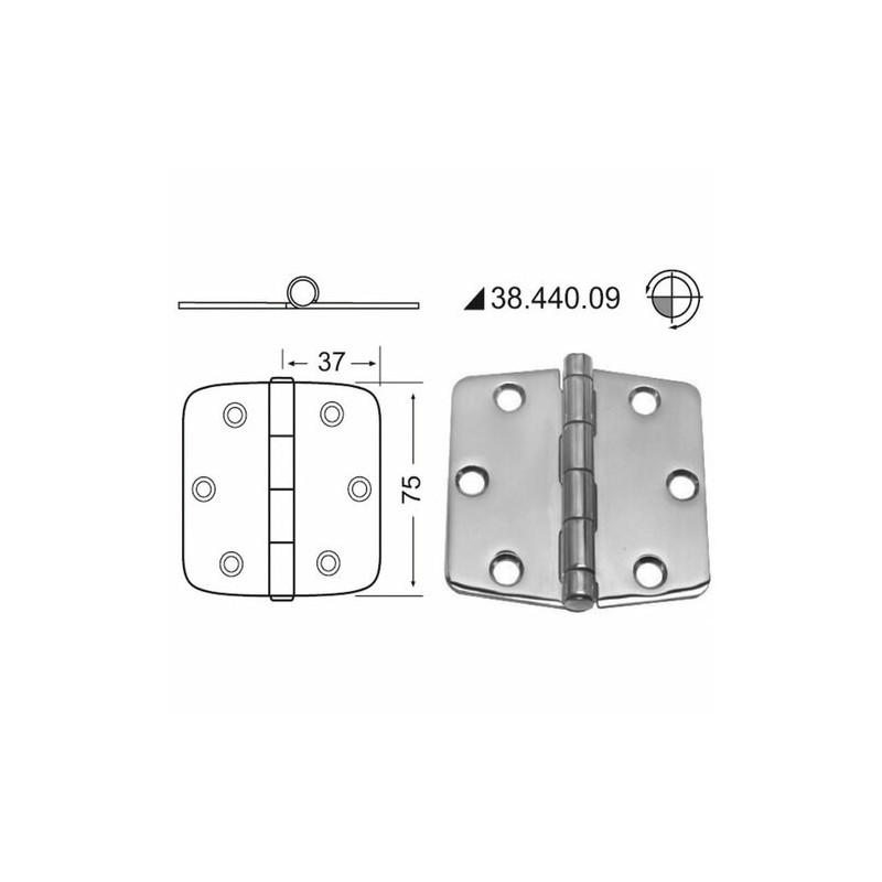 Charnière 2 mm n?ud saillant 74x75 mm -