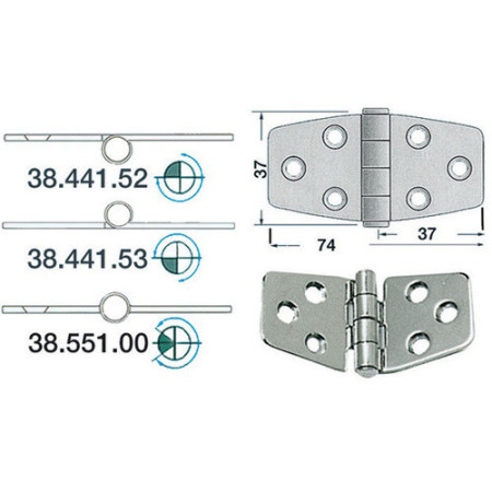 Charnière inox 2 mm - 74 x 37 mm - noeud renversé