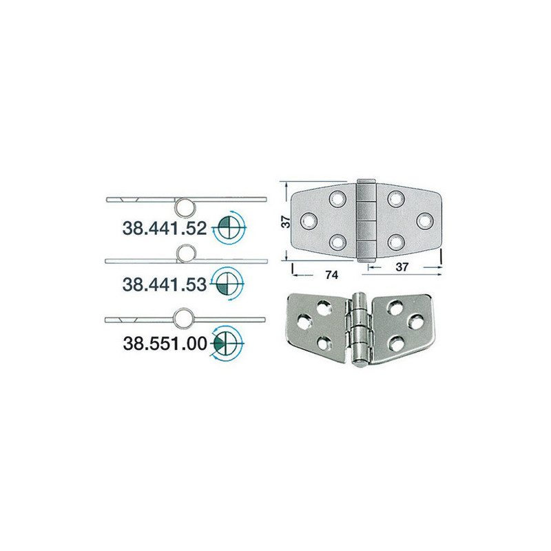 Charnière inox 2 mm - 74 x 37 mm - noeud renversé
