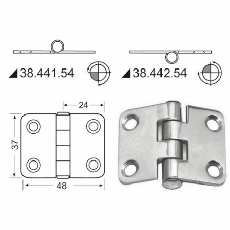 Charnière n?ud saillant 48x37 mm -