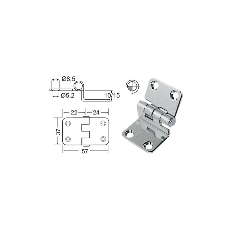 Charnière porte-à-faux 57x37x10 mm -