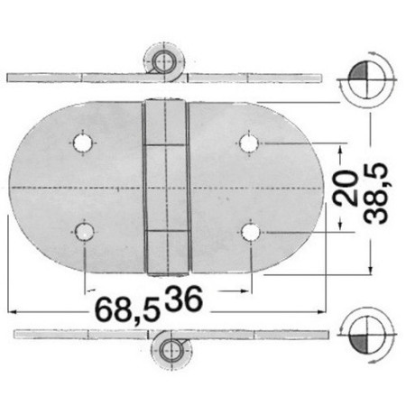 Charnière n?ud saillant inox polimiroir68,5x38,5mm -