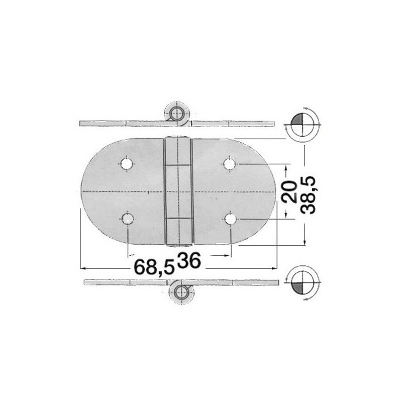 Charnière n?ud saillant inox polimiroir68,5x38,5mm -