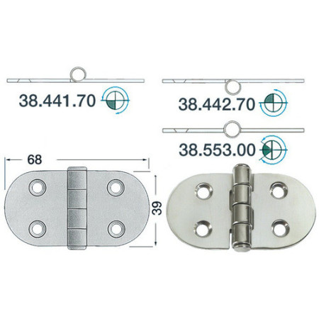Charnière inox 2 mm - 68 x 39 mm - noeud saillant