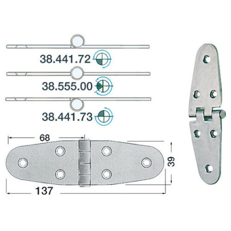 Charnière inox 2 mm - 137 x 39 mm - noeud renversé
