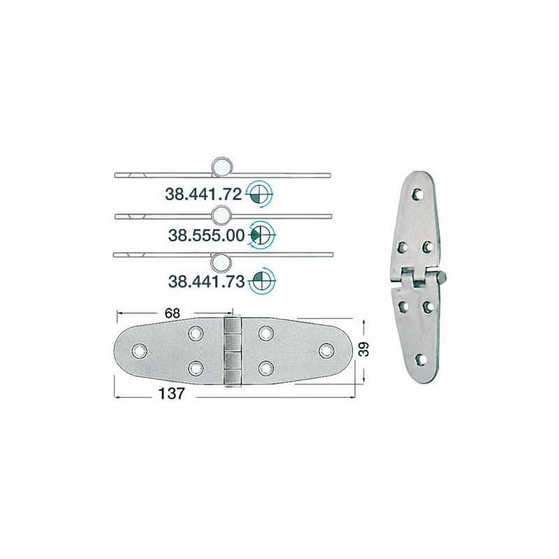 Charnière inox 2 mm - 137 x 39 mm - noeud renversé
