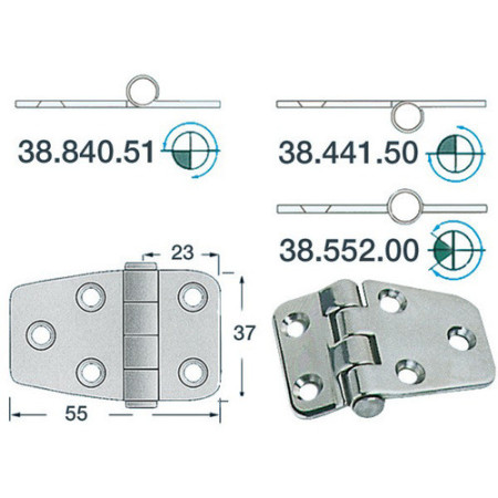 Charnière inox 2 mm - 55 x 37 mm - noeud saillant