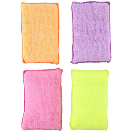 Eponge microfibre récurante - 9 x 14 x 2.5 cm - Blister de 4