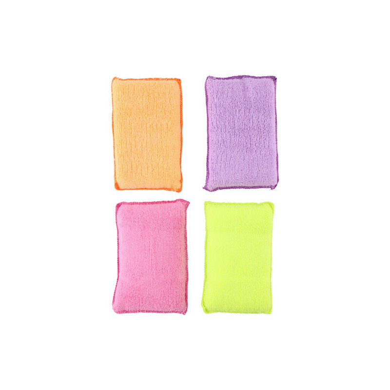 Eponge microfibre récurante - 9 x 14 x 2.5 cm - Blister de 4