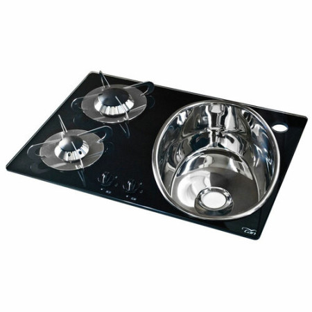 Plaque de travail cristal + énvier inox 2 x 1750 W -