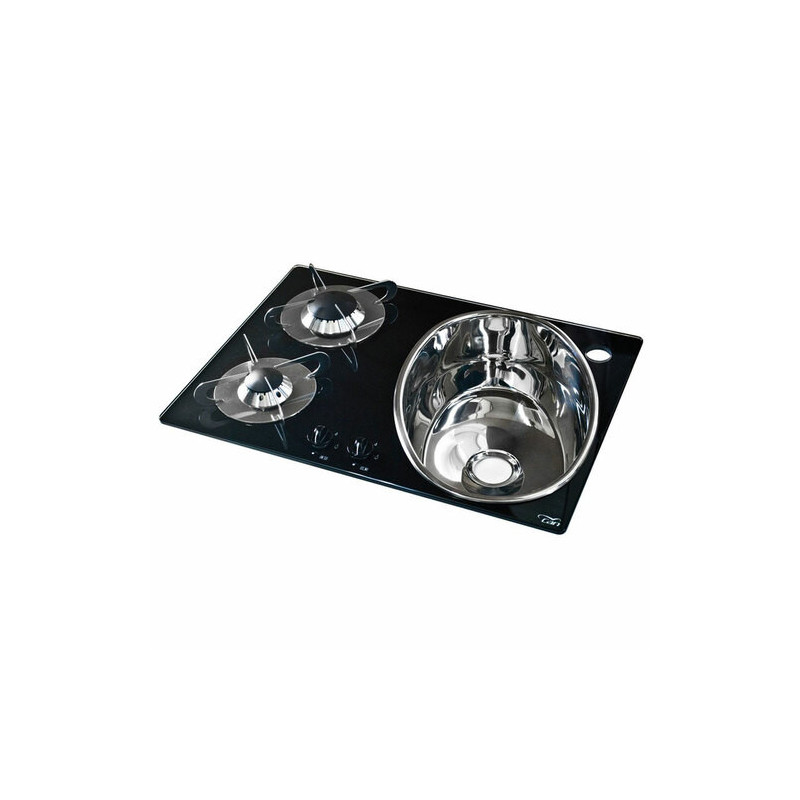 Plaque de travail cristal + énvier inox 2 x 1750 W -