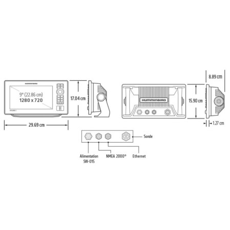 HUMMINBIRD COMBINÉ GPS  XPLORE 9 CHIRP MEGA SI SONDE TR