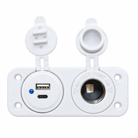 Prise USB- allume cigare - USB-A + USB-C - Blanc - brochable